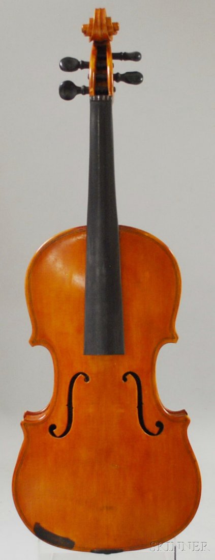 American Violin, labeled J. Klayman Boston, 1929,: American Violin, labeled J. Klayman Boston, 1929, No. 7, with case and two bows.