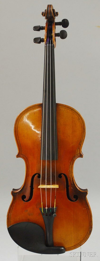 German Violin, c. 1900, labeled ...CASPAR DA SALO.: German Violin, c. 1900, labeled ...CASPAR DA SALO..., length of back 355 mm with case.