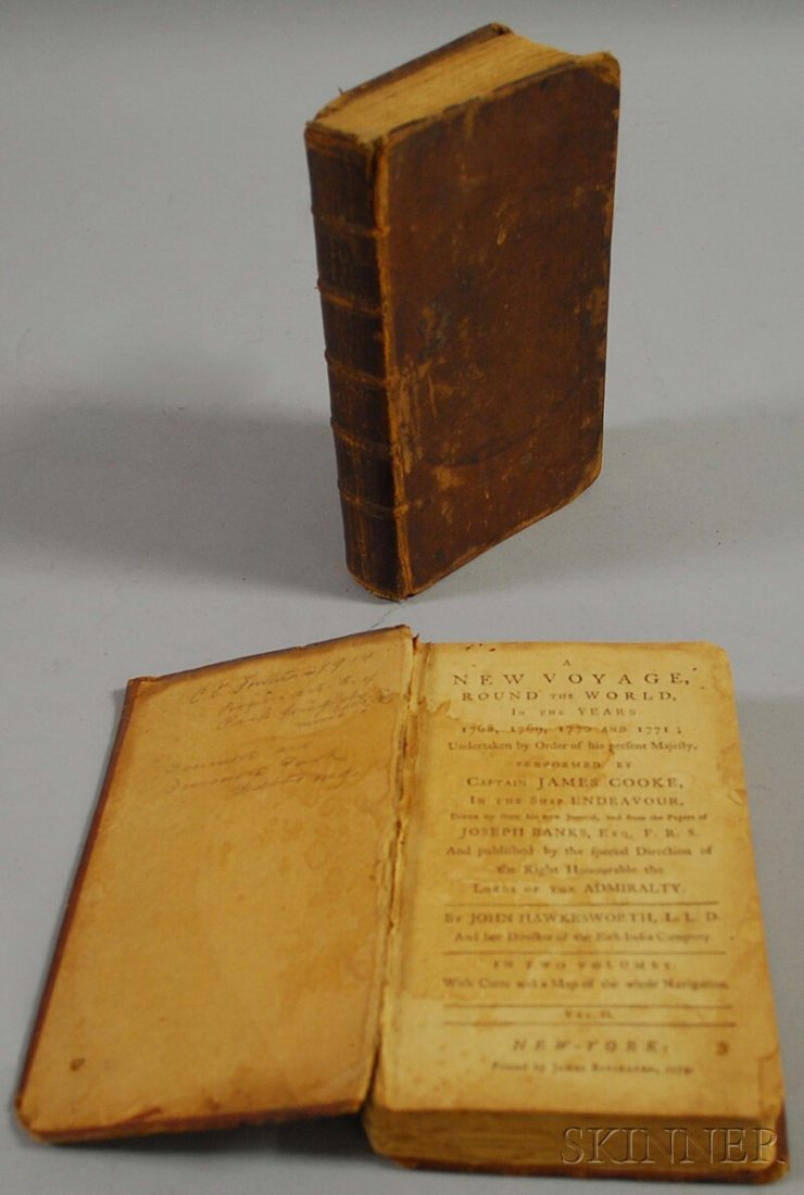 Cook, James (1728-1779) A New Voyage Round the Wor: Cook, James (1728-1779) A New Voyage Round the World, by John Hawkesworth. New York: by James Rivington, 1774. Octavo, two volumes, lacking plates, in contemporary sheepskin bindings.