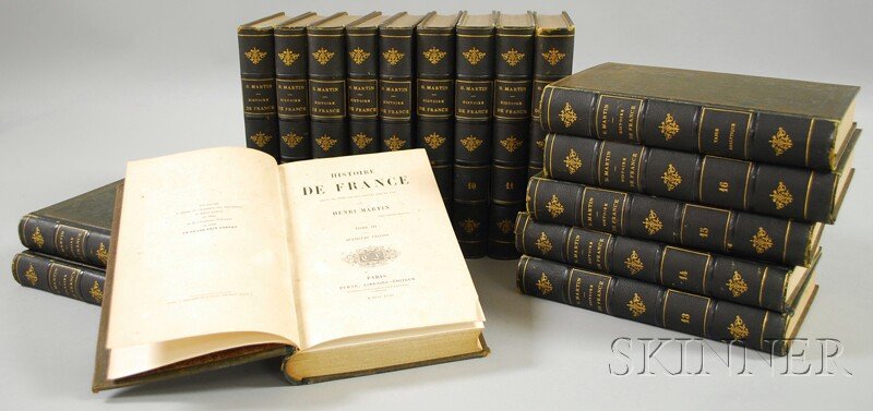 Martin, Henri (1810-1883) Histoire de France depui: Martin, Henri (1810-1883) Histoire de France depuis les Temps les plus reclues jusqu'en 1789. Paris: Furne, 1860/61. Seventeen volumes, fourth edition, uniformly bound in dark quarter pebbled morocco 