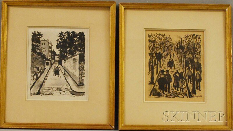 Maurice Utrillo (French, 1883-1955) Two Paris Str: Maurice Utrillo (French, 1883-1955) Two Paris Street Views. Both signed within the matrix. Lithographs on paper, image sizes 8 x 6 3/4 in., framed.