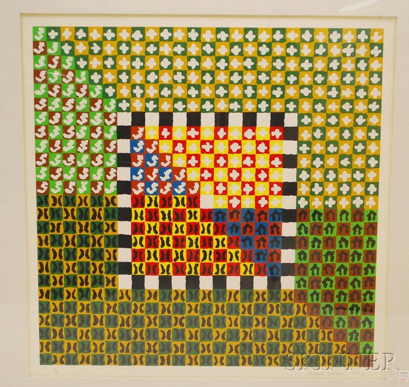 Alfred Julio Jensen (1903-1981) Abstract Pattern.: Alfred Julio Jensen (1903-1981) Abstract Pattern. Signed and dated "Alfred Jensen 1973," in pencil l.r., screen print, edition 43/50, sight size 32 1/2 x 32 in., framed, under Plexiglas, (not examined