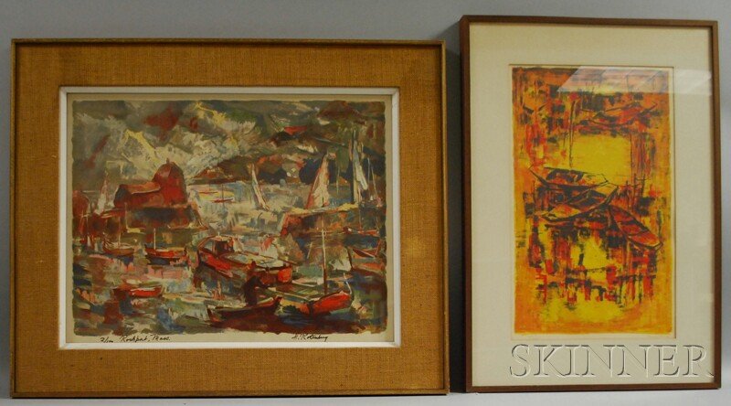 Two Works: Harold Rotenberg (American, 1905-2011): Two Works: Harold Rotenberg (American, 1905-2011), Rockport, Mass., signed "H. Rotenberg" l.r., numbered and titled "2/100..." l.l.; and Lebadang (Vietnamese, b. 1922), Boats, signed