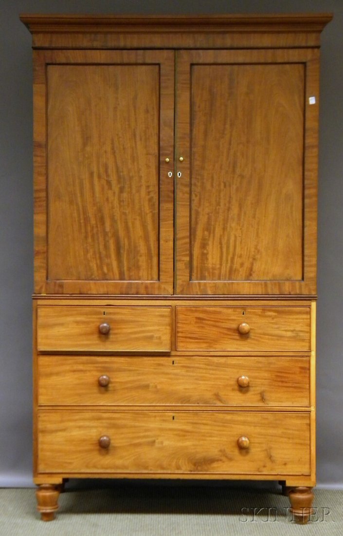 Georgian Mahogany Linen Press, in two parts, ht.: Georgian Mahogany Linen Press, in two parts, ht. 85 1/4, wd. 51, dp. 22 in.