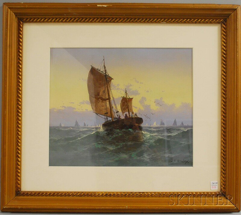 Clarence E. Braley (American, 1854-1927) Marine S: Clarence E. Braley (American, 1854-1927) Marine Scene. Signed l.r. Pastel on paper, sight size 15 x 18 in., framed.