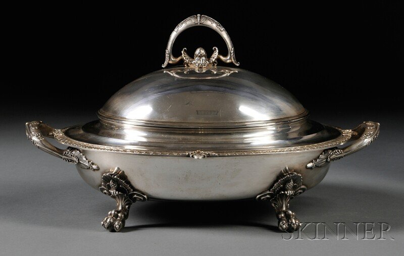 Tiffany & Co. Sterling Silver Tureen and Cover, Ne: Tiffany & Co. Sterling Silver Tureen and Cover, New York, c. 1854-70, oval, the domed lid with single handle cast with leaf tips and an acorn, body with gadrooned border and further conforming decorat