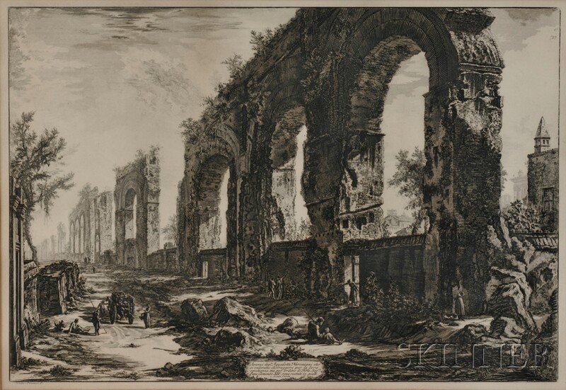 Giovanni Battista Piranesi (Italian, 1720-1778) A: Giovanni Battista Piranesi (Italian, 1720-1778) Avanzi degl'Aquedotti Neroniani... Inscribed "Cavalier Piranesi F." in the plate l.l., titled l.c. Etching on paper, plate size 19 1/4 x 28 1/8