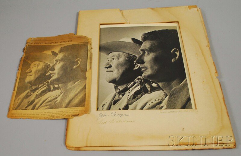 1952 Ted Williams and Jim Thorpe Portrait Photogra: 1952 Ted Williams and Jim Thorpe Portrait Photograph with Autographed Mat, original photo by Edward Fitzgerald (d. 1977), and the mat inscribed "Edward Fitzgerald, United Press '52," "Jim Thorpe" in b