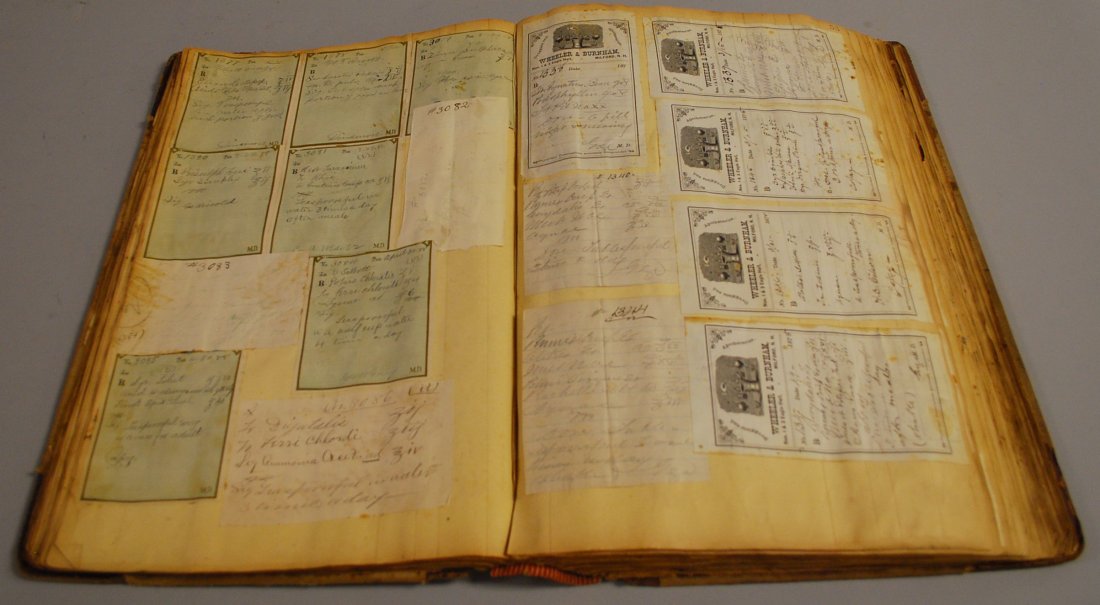 19th Century New Hampshire Pharmacist's Receipt L: 19th Century New Hampshire Pharmacist's Receipt Ledger Book, 1873-1938, approximately seventy double-sided pages.