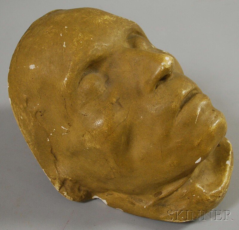 Plaster Death Mask, with pencil inscription on the: Plaster Death Mask, with pencil inscription on the interior "Mt. McGregor, July 24, 1885," with flesh-colored paint, (major chips and losses to left side), lg. 9 in.