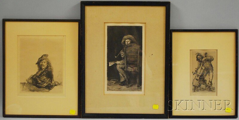 Three Works: William Merritt Chase (American, 1849: Three Works: William Merritt Chase (American, 1849-1916), Portrait of Frank Duveneck/The Smoker, signed and dated in the plate "WM Chase 1875" l.l., etching; S. Glatzer, Le Violon Celliste, sign