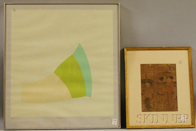 W.D. Bannard Screenprint Spring #1 and a Japanese: W.D. Bannard Screenprint Spring #1 and a Japanese Woodblock Print, the Bannard inscribed at bottom margin with title "Artist's Proof," and signature in pencil, framed, sight size 23 3/4 x 21 3/4 in.