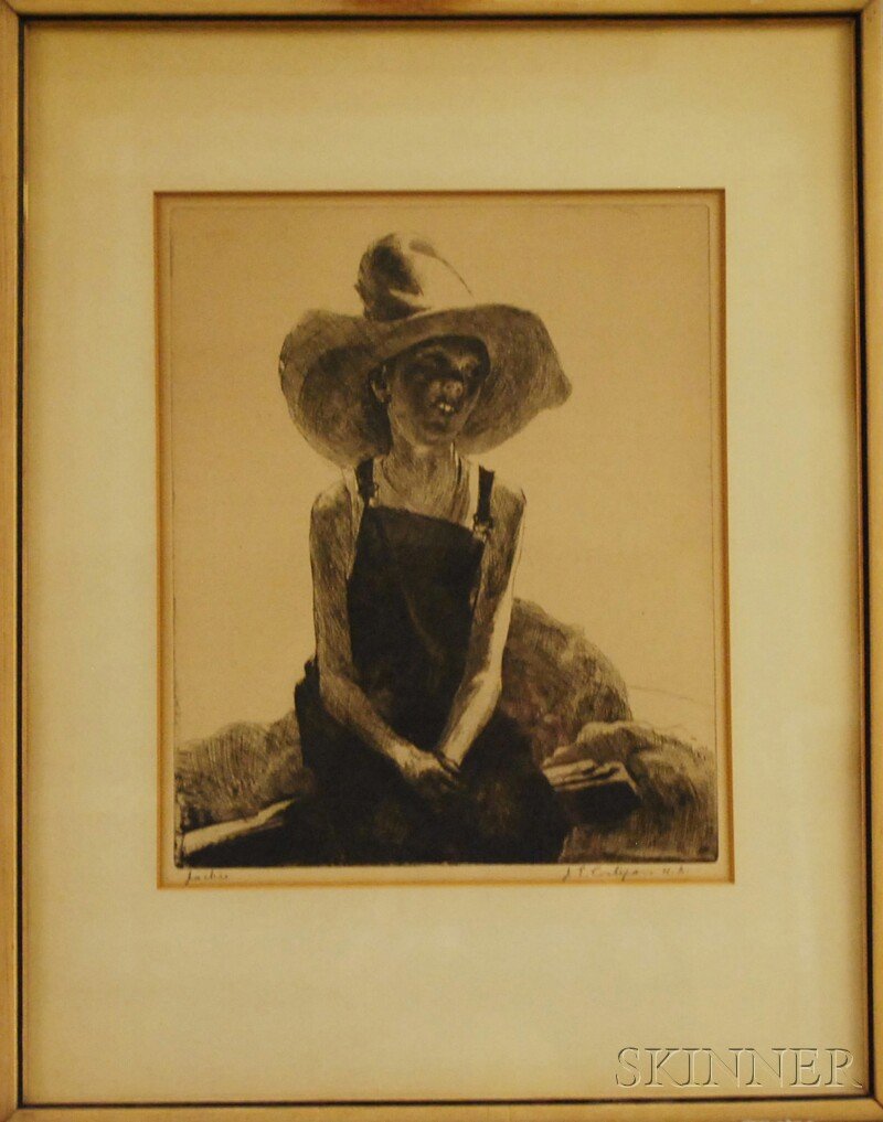 John Edward Costigan (American, 1888-1972) Jackie.: John Edward Costigan (American, 1888-1972) Jackie. Signed "J.E. Costigan N.A." l.r. and titled l.l. Etching, sight size 11 1/2 x 9 3/8 in., framed. Condition: Mat burn, toning, not examined out o