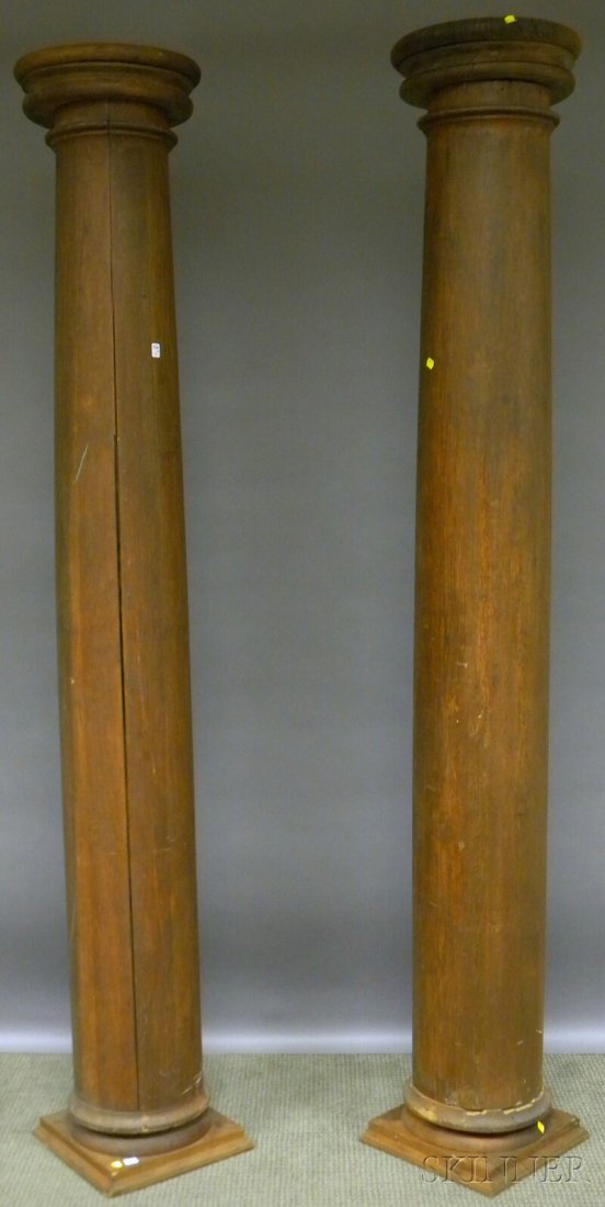 Pair of Oak Architectural Columns, (detached eleme: Pair of Oak Architectural Columns, (detached elements and some minor losses), approx. ht. 80, dia. 9 in.