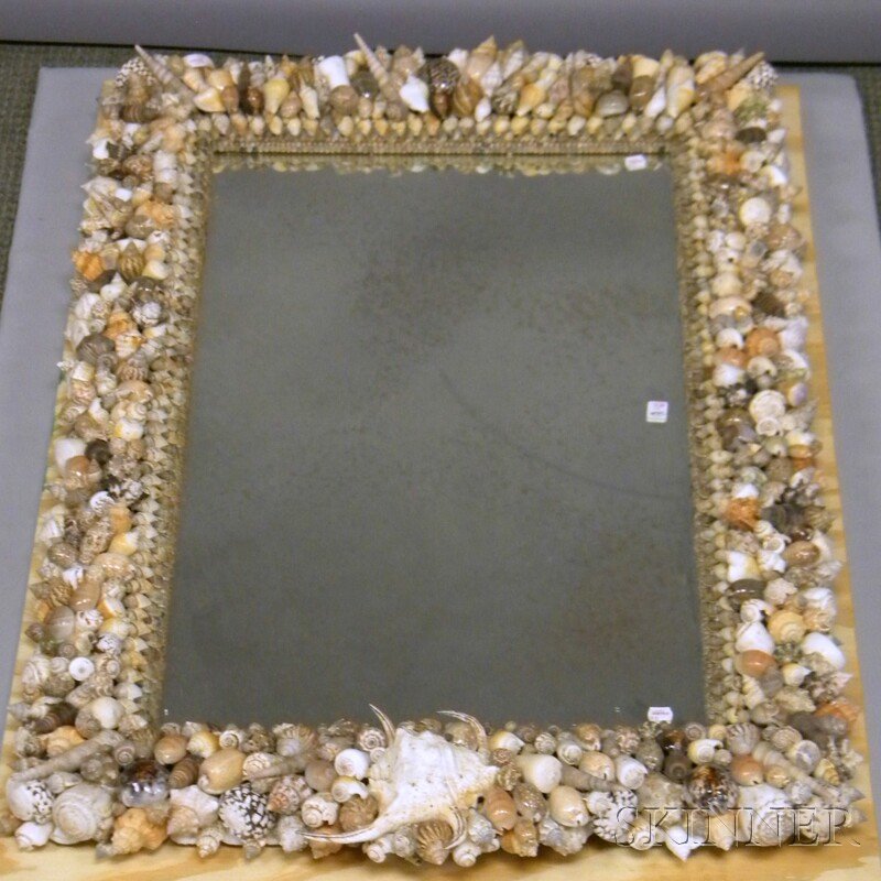 Seashell-encrusted Framed Mirror, approx. lg. 45 3: Seashell-encrusted Framed Mirror, approx. lg. 45 3/4 in.