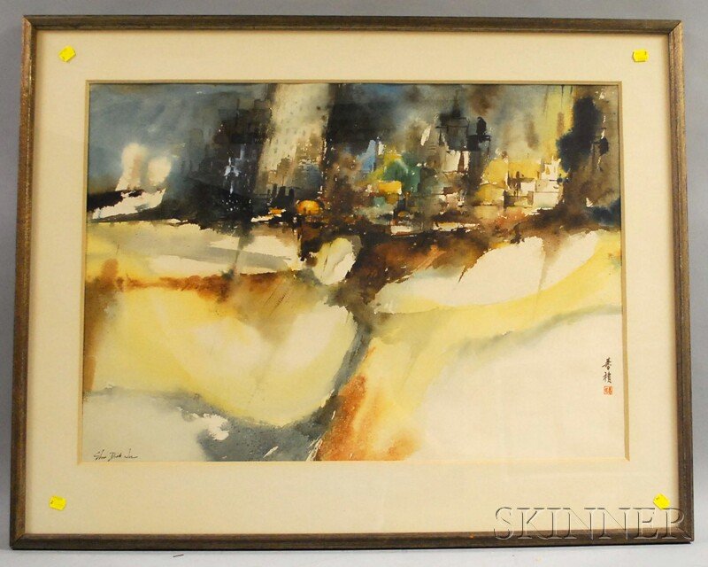 Shu Dick Ju (Chinese/American, 20th/21st Century): Shu Dick Ju (Chinese/American, 20th/21st Century) Storm Tide. Signed "Shu Dick Ju" in English l.l., signed and sealed "Suji" in Chinese l.r., identified on a label from the Guild of Boston Artists a