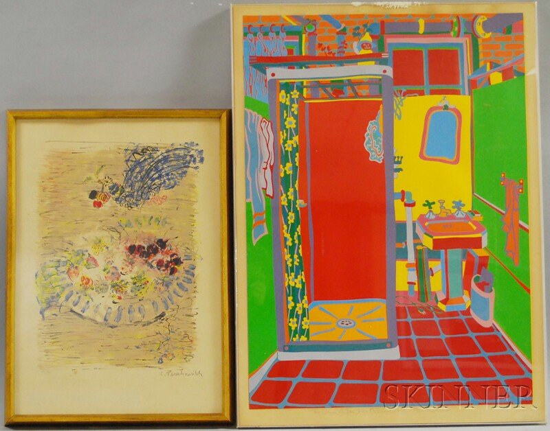 Two Works: Constantin Terechkovitch (Russian, 1902: Two Works: Constantin Terechkovitch (Russian, 1902-1978), Still Life with Cherries, signed "C. Terechkovitch" in pencil l.r., numbered "84/99" l.l., color lithograph on paper; and Clayton Pond (Americ