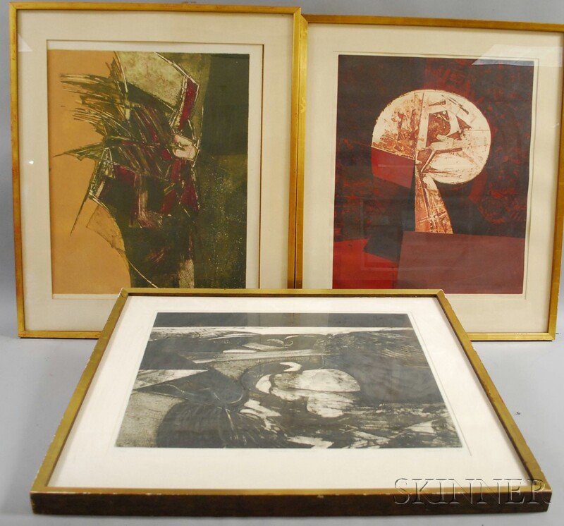 Hubert Kim Kempshall (British, b. 1934) Three Wor: Hubert Kim Kempshall (British, b. 1934) Three Works: Death Mask, Desolate Landscape, and Christ Mocked. Each signed and dated "Kempshall 64" or "65" l.r., number
