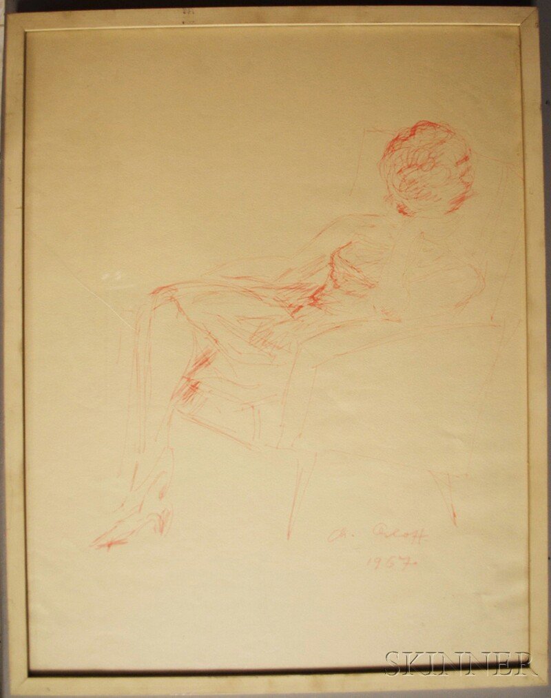 Chana Orloff (Ukrainian/French, 1888-1968) Portrai: Chana Orloff (Ukrainian/French, 1888-1968) Portrait Study of Muriel Pokross. Signed and dated "Ch. Orloff 1967" l.r., with a Pucker Gallery, Boston, label on the reverse. Colored pencil on tan pape