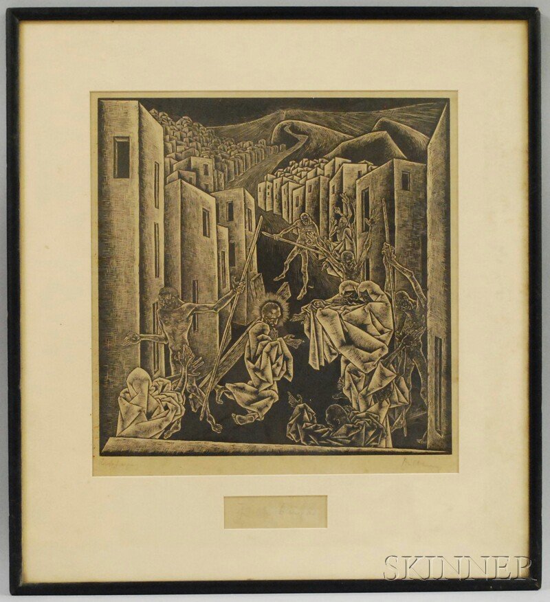 Continental School, 20th Century Jethro's Daughter: Continental School, 20th Century Jethro's Daughter. Signed illegibly l.r., and titled l.c. Woodcut, sight size 15 x 14 1/4 in., framed. Condition: Toning, not examined out of frame.