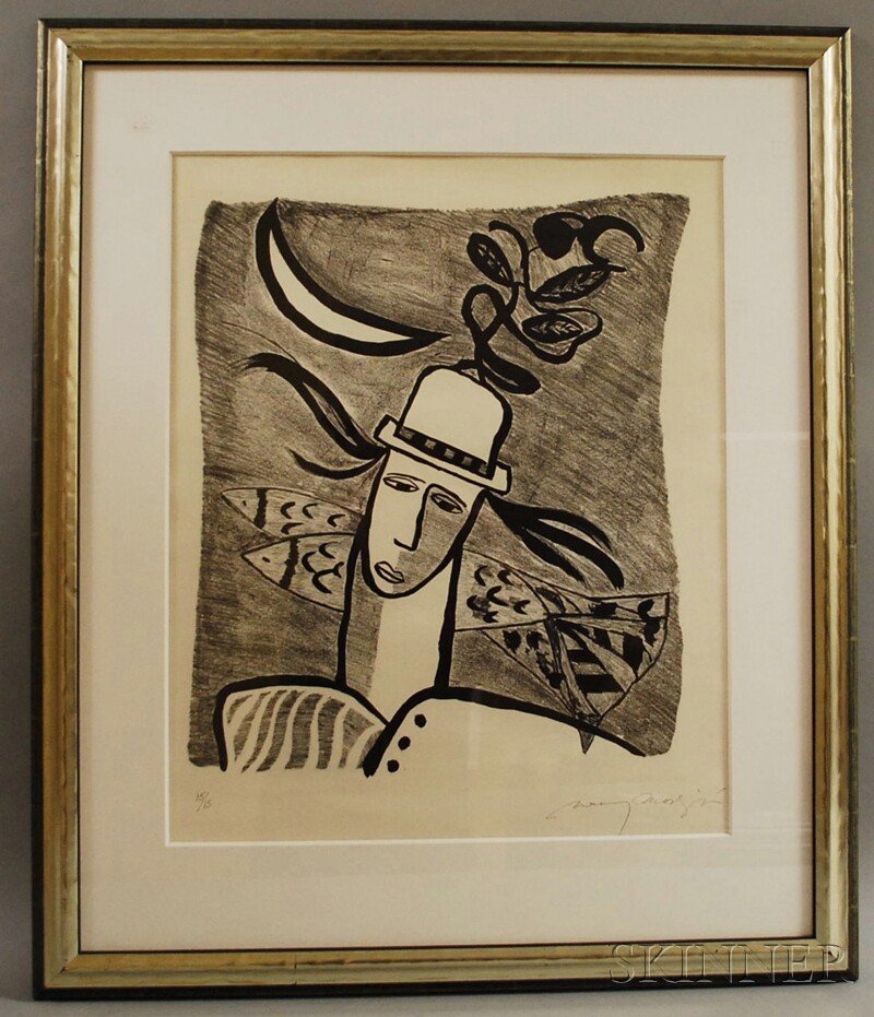 Nancy Morej?n (Cuban, b. 1944) Girl with Hat and F: Nancy Morej?n (Cuban, b. 1944) Girl with Hat and Fish. Signed "Nancy Morej?n" in pencil l.r., numbered "15/15" l.l. Lithograph on paper, sight size 22 x 18 in., framed. Condition: Not examined out of 