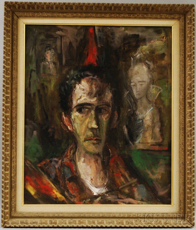 Zwi Milshtein (Israeli, b. 1934) Self Portrait. Si: Zwi Milshtein (Israeli, b. 1934) Self Portrait. Signed "MILHSTEIN" c.r. Oil on canvas, 25 3/4 x 21 1 /2 in., framed. Condition: Minor surface grime.