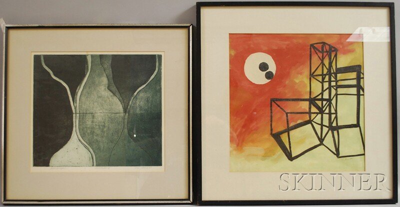 Two Framed Works on Paper: Karl (Otto Karl) Knaths: Two Framed Works on Paper: Karl (Otto Karl) Knaths (American, 1891-1971), Untitled, signed "K... Knaths" l.r., watercolor and oil on paper, sight size 17 x 16 1/2 in., (bloom, not examined out of fram