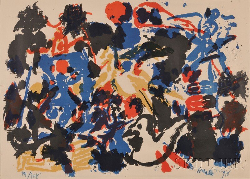 Walasse Ting (Chinese/American, 1929-2010), Untitl: Walasse Ting (Chinese/American, 1929-2010) Untitled [Abstract]. Signed and dated "Walasse Ting 56" l.r., numbered "101/105" l.l. Color lithograph on paper, sight size 24 x 33 in., framed. Condition: M