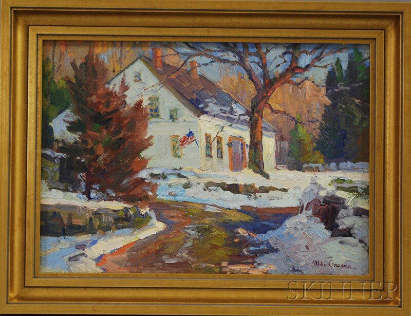 Michael Graves (American, b. 1952) The White House: Michael Graves (American, b. 1952) The White House in Winter. Signed "Mike Graves" l.r. Oil on canvas, 10 x 14 in., framed. Condition: Very minor surface grime.