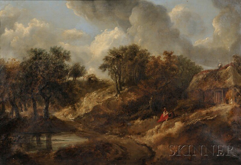 After Thomas Gainsborough (British, 1727-1788), La: After Thomas Gainsborough (British, 1727-1788) Landscape in Suffolk. Unsigned, inscribed indistinctly "William...Heygate, March 19th, 1837 [?], from his mother on his birthday" and "Copy of Gainsborou