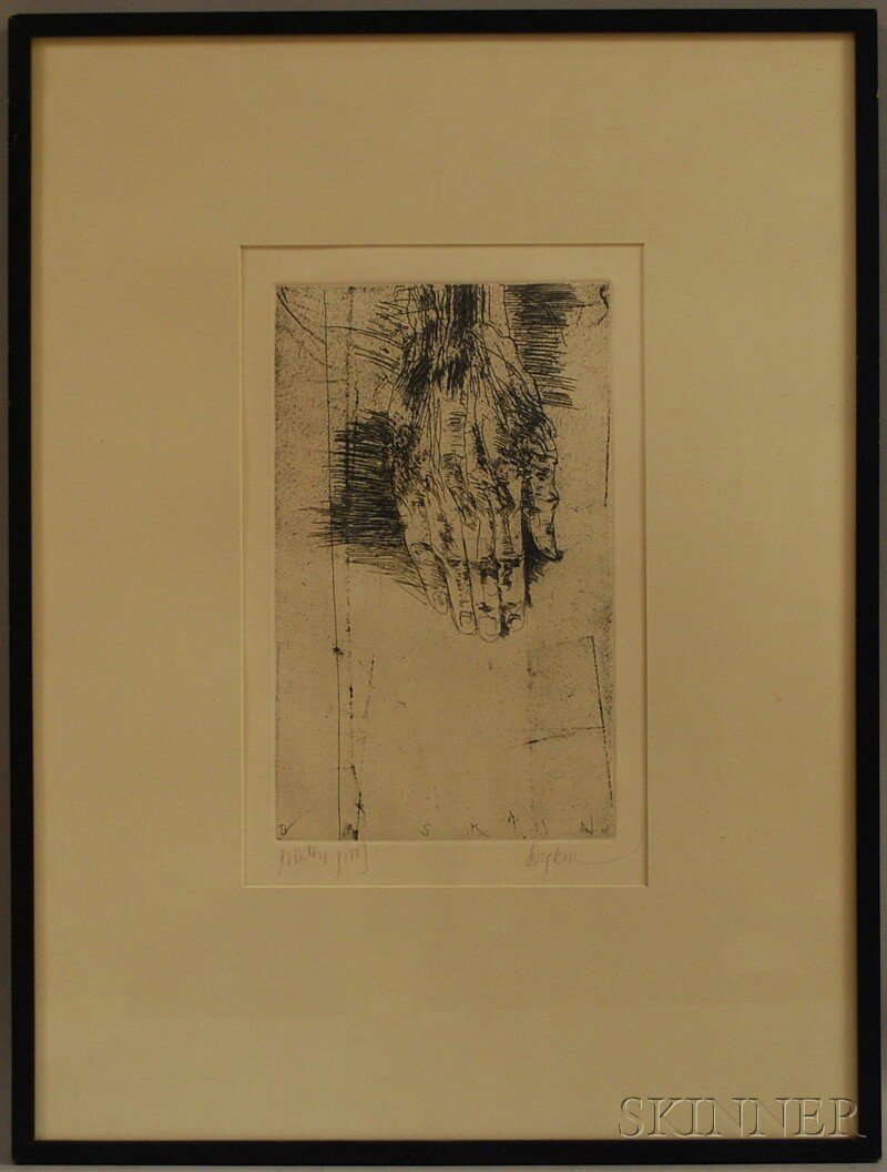 Leonard Baskin (American, 1922-2000) Titus Androni: Leonard Baskin (American, 1922-2000) Titus Andronicus-Hand. Signed "Baskin" l.r. and in the plate, numbered "printers proof" l.l. Etching, sight size 14 1/2 x 9 1/4 in., framed. Condition: Not examine