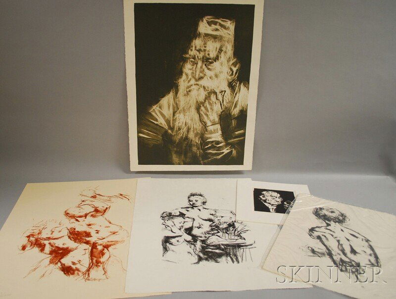 Jack Levine (American, b. 1915) Six Works: Kronos,: Jack Levine (American, b. 1915) Six Works: Kronos, Pygmalion, Torso of David, Cain, Silent Eulogy, and Rabbi in White. Each signed "J Levine" l.l. or l.r. Lithographs, she