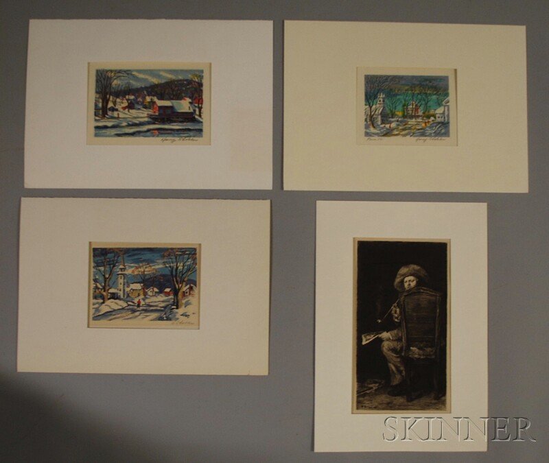 Four Works: William Merritt Chase (American, 1849-: Four Works: William Merritt Chase (American, 1849-1916), Portrait of Frank Duveneck/The Smoker, signed and dated in the plate "WM Chase 1875" l.l., etching, sheet size 12 x 8 3/4 in., matted; Harry Sh