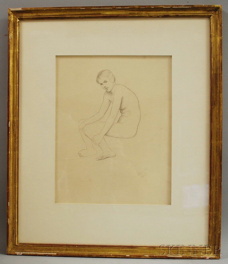 William McGregor Paxton (American, 1869-1941) Seat: William McGregor Paxton (American, 1869-1941) Seated Nude. Dated and signed "June 8, 1931 Paxton" in pencil l.r., identified on a label from Artvest Galleries, Inc., Boston, affixed to the backing. Gr