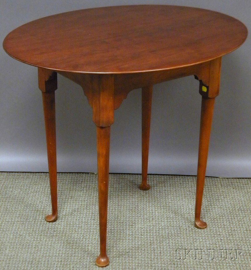 Eldred Wheeler Queen Anne-style Oval Cherry Tea Ta: Eldred Wheeler Queen Anne-style Oval Cherry Tea Table, paper label.