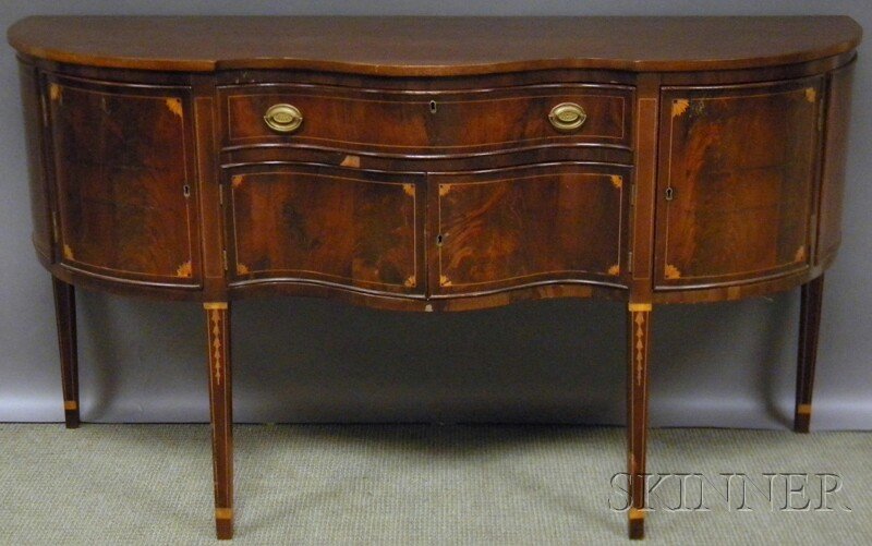 Federal-style Inlaid Mahogany and Mahogany Veneer: Federal-style Inlaid Mahogany and Mahogany Veneer Serpentine Sideboard, ht. 39 3/4, wd. 72 1/4, dp. 25 in.