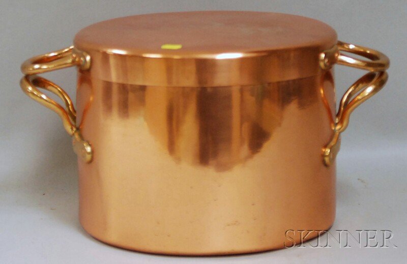 Copper Lobster Pot with Cover, dovetail constructi: Copper Lobster Pot with Cover, dovetail construction, pot ht. 9 3/4, dia. 12 in.