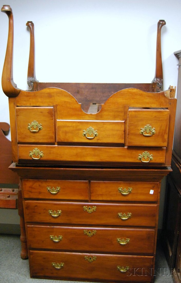 Queen Anne Cherry Flat-top Highboy, ht. 67 1/2, w: Queen Anne Cherry Flat-top Highboy, ht. 67 1/2, wd. 37 3/4 in.