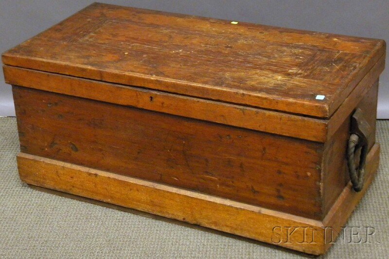 Wood Dovetail-constructed Sea Chest with Applied: Wood Dovetail-constructed Sea Chest with Applied Moldings and Becket Handles, ht. 19, lg. 41, wd. 21 in.