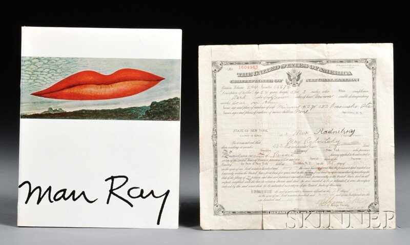 Man Ray Archive, Paper Ephemera: Original printed d: Man Ray Archive, Paper Ephemera: Original printed document, filled out in the artist's hand, Certificate of Naturalization granted to Max Radnitsky [aka Man Ray] by the U.S. government on July 28, 192