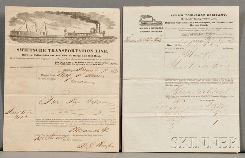 Paper Ephemera, Approximately Thirty-five Maritime: Paper Ephemera, Approximately Thirty-five Maritime Letters and Documents, One Framed Assorted papers, printed and in manuscript, mostly 19th century, related to whaling, steamboats, tow boats, shippin