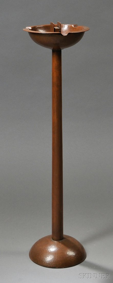 , Dirk Van Erp (1860-1933) Arts & Crafts Ashtray,: Dirk Van Erp (1860-1933) Arts & Crafts Ashtray Hammered copper California, c. 1913-1915 The bowl-form tray with fitted insert over a slightly tapered cylindrical stem on a circular domed foot, the foo