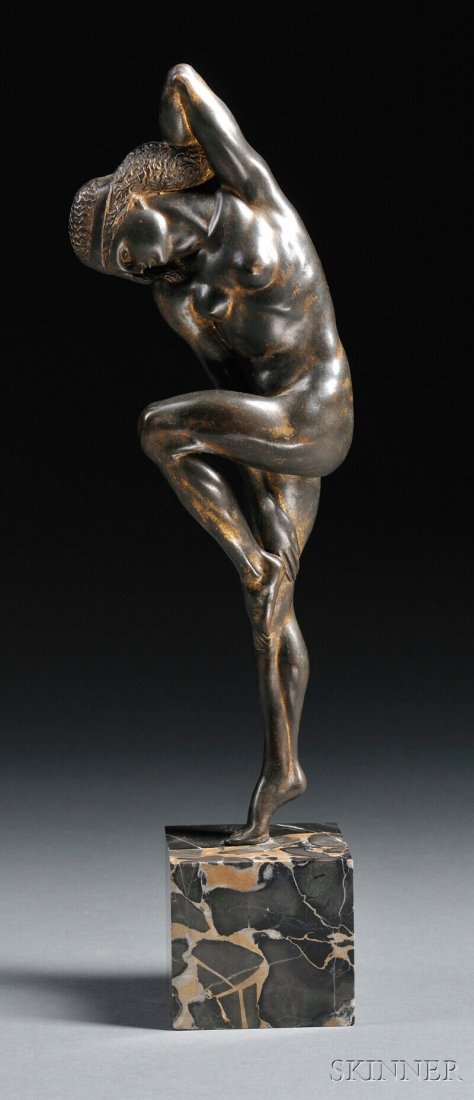 Attributed to Dijan ?enic (Yugoslavian, 20th Centu: Attributed to Dijan ?enic (Yugoslavian, 20th Century) Art Deco Sculpture of a Dancing Nude Signed "D. Denic" on the underside of the figure's foot. Bronze with dark brown patina, approximately 15 x 4 