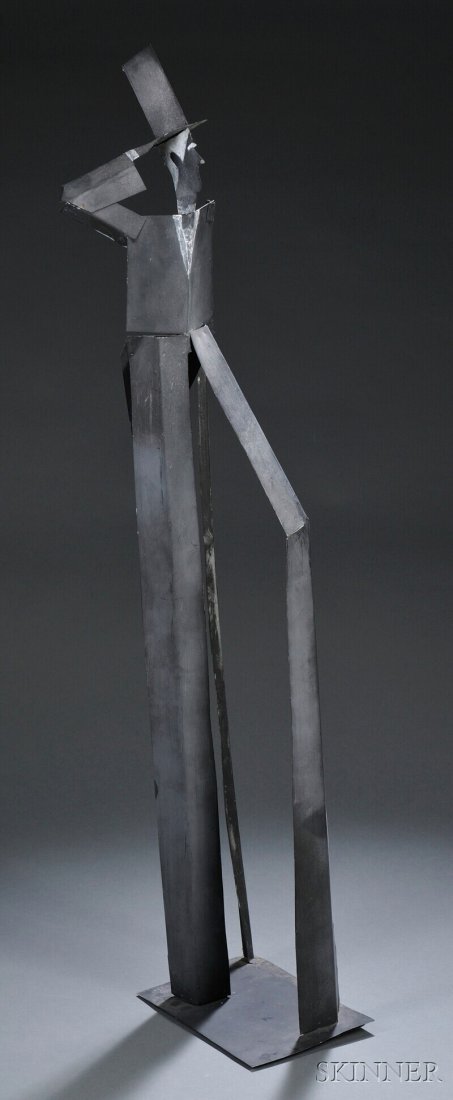 William Dickey King (American, b. 1925), Abe, c. 1: William Dickey King (American, b. 1925) Abe, c. 1998 Incised titled, cipher, and date "...c. 1998" on the base. Painted tin, 48 1/2 x 7 1/2 x 10 1/2 in. Condition: Minor surface grime.