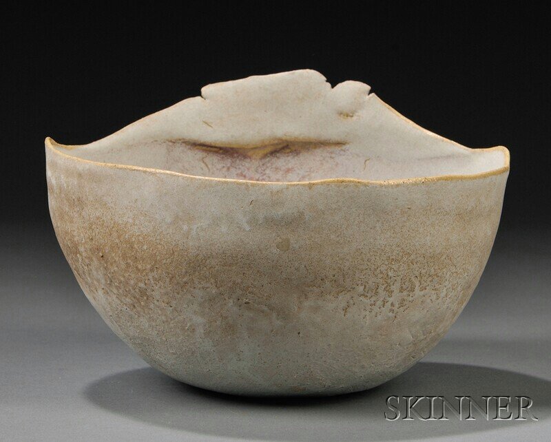 , Richard DeVore (1933-2006) Bowl, Pottery, Raised: Richard DeVore (1933-2006) Bowl Pottery United States Raised area on shaped rim in white glaze, unmarked, ht. 4 1/2, dia. 6 in.