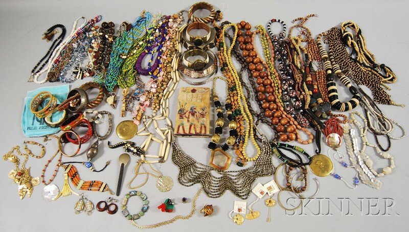 Large Group of Tribal-style Costume Jewelry, inclu: Large Group of Tribal-style Costume Jewelry, including wooden beaded necklaces, cuff and bangle bracelets, woven jewelry, and beadwork.