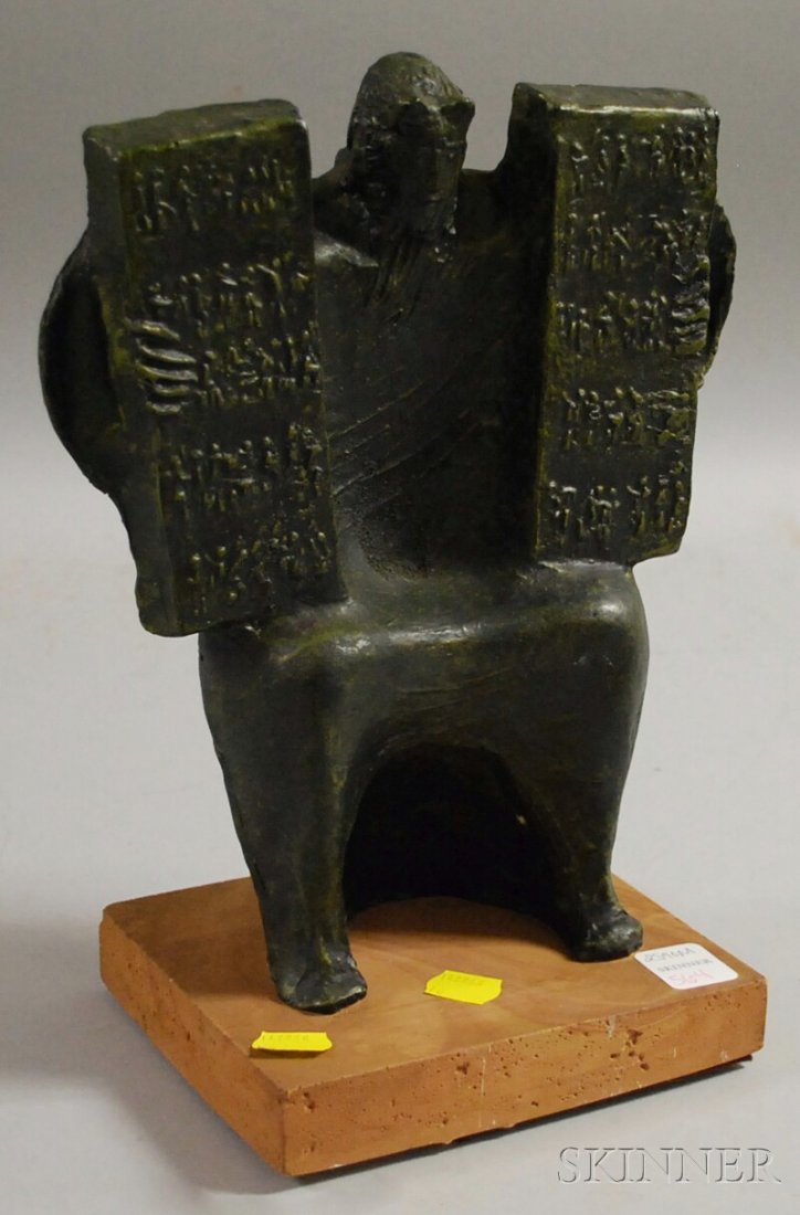 After Giuseppe Macri (American, 20th Century) Mos: After Giuseppe Macri (American, 20th Century) Moses and the Ten Commandments. Signed "Macri 1969" and initialed "SC ?" in the cast. Painted resin, 10 1/4 x 8 3/4 x 3 1/2 in., mounted on a base. Condi