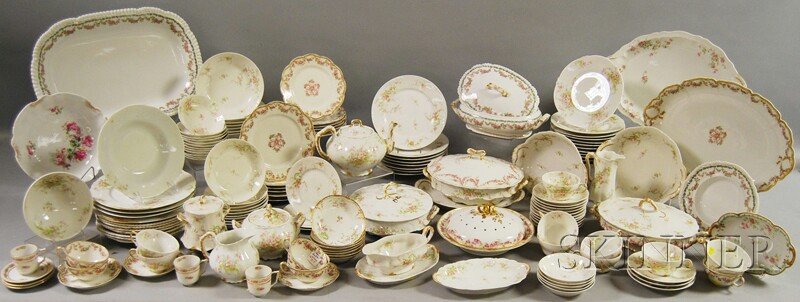 Large Assembled Set of Limoges and Limoges-style: Large Assembled Set of Limoges and Limoges-style Gilt and Transfer-decorated Porcelain Tableware, approx. 147 pieces,(some varying wear and imperfections).