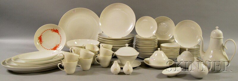 Rosenthal Romance Pattern Porcelain Dinner Servic: Rosenthal Romance Pattern Porcelain Dinner Service, comprising twelve each of: dinner plates, dessert plates, bread and butter plates, soup bowls, sauce bowls, cups and saucers; and a covered tea pot,