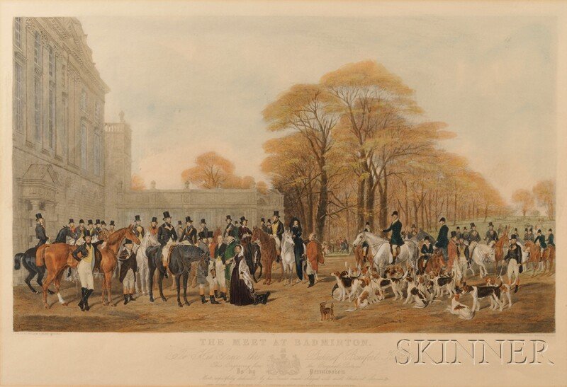 William Giller (British, 1805-after 1858), After W: William Giller (British, 1805-after 1858), After William and Henry Barraud The Meet at Badminton Inscribed and titled in the plate "Painted by William & Henry Barraud" l.l. and "Engraved by Wi